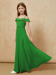 Off-the-shoulder A-Line Junior Bridesmaid Dresses Green