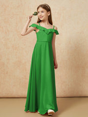 Off-the-shoulder A-Line Junior Bridesmaid Dresses Green