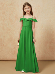 Off-the-shoulder A-Line Junior Bridesmaid Dresses Green