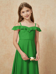 Off-the-shoulder A-Line Junior Bridesmaid Dresses Green