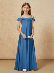 Off-the-shoulder A-Line Junior Bridesmaid Dresses Ink Blue