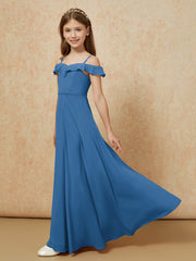 Off-the-shoulder A-Line Junior Bridesmaid Dresses Ink Blue