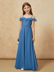 Off-the-shoulder A-Line Junior Bridesmaid Dresses Ink Blue