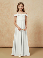 Off-the-shoulder A-Line Junior Bridesmaid Dresses Ivory