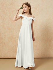 Off-the-shoulder A-Line Junior Bridesmaid Dresses Ivory