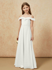 Off-the-shoulder A-Line Junior Bridesmaid Dresses Ivory