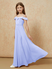 Off-the-shoulder A-Line Junior Bridesmaid Dresses Lavender