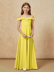 Off-the-shoulder A-Line Junior Bridesmaid Dresses Lemon
