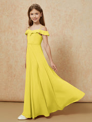 Off-the-shoulder A-Line Junior Bridesmaid Dresses Lemon