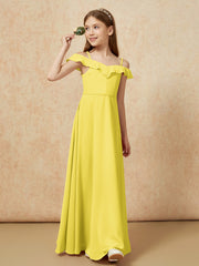 Off-the-shoulder A-Line Junior Bridesmaid Dresses Lemon