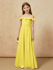 Off-the-shoulder A-Line Junior Bridesmaid Dresses Lemon