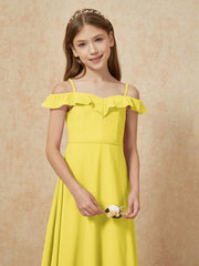 Off-the-shoulder A-Line Junior Bridesmaid Dresses Lemon