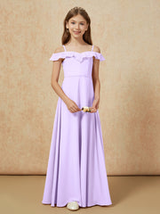 Off-the-shoulder A-Line Junior Bridesmaid Dresses Lilac