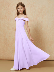 Off-the-shoulder A-Line Junior Bridesmaid Dresses Lilac
