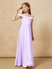 Off-the-shoulder A-Line Junior Bridesmaid Dresses Lilac