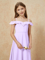Off-the-shoulder A-Line Junior Bridesmaid Dresses Lilac