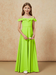Off-the-shoulder A-Line Junior Bridesmaid Dresses Lime Green