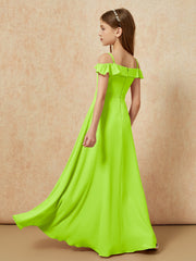 Off-the-shoulder A-Line Junior Bridesmaid Dresses Lime Green