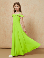 Off-the-shoulder A-Line Junior Bridesmaid Dresses Lime Green