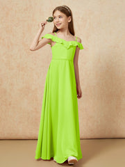 Off-the-shoulder A-Line Junior Bridesmaid Dresses Lime Green