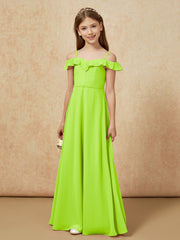 Off-the-shoulder A-Line Junior Bridesmaid Dresses Lime Green