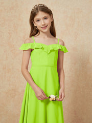 Off-the-shoulder A-Line Junior Bridesmaid Dresses Lime Green
