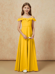 Off-the-shoulder A-Line Junior Bridesmaid Dresses Marigold