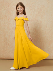 Off-the-shoulder A-Line Junior Bridesmaid Dresses Marigold