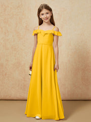 Off-the-shoulder A-Line Junior Bridesmaid Dresses Marigold
