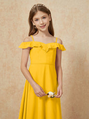 Off-the-shoulder A-Line Junior Bridesmaid Dresses Marigold
