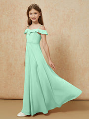 Off-the-shoulder A-Line Junior Bridesmaid Dresses Mint Green