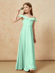 Off-the-shoulder A-Line Junior Bridesmaid Dresses Mint Green