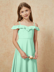Off-the-shoulder A-Line Junior Bridesmaid Dresses Mint Green