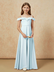 Off-the-shoulder A-Line Junior Bridesmaid Dresses Mist