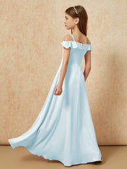 Off-the-shoulder A-Line Junior Bridesmaid Dresses Mist