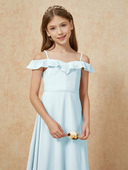 Off-the-shoulder A-Line Junior Bridesmaid Dresses Mist