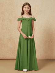 Off-the-shoulder A-Line Junior Bridesmaid Dresses Moss