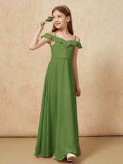 Off-the-shoulder A-Line Junior Bridesmaid Dresses Moss