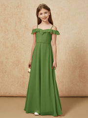 Off-the-shoulder A-Line Junior Bridesmaid Dresses Moss