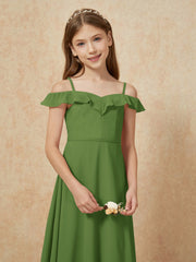 Off-the-shoulder A-Line Junior Bridesmaid Dresses Moss