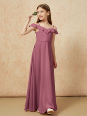 Off-the-shoulder A-Line Junior Bridesmaid Dresses Mulberry