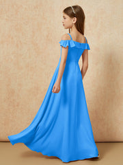 Off-the-shoulder A-Line Junior Bridesmaid Dresses Ocean Blue