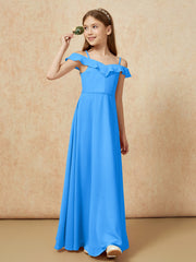 Off-the-shoulder A-Line Junior Bridesmaid Dresses Ocean Blue