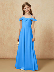 Off-the-shoulder A-Line Junior Bridesmaid Dresses Ocean Blue