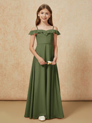 Off-the-shoulder A-Line Junior Bridesmaid Dresses Olive Green