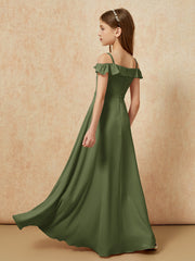 Off-the-shoulder A-Line Junior Bridesmaid Dresses Olive Green