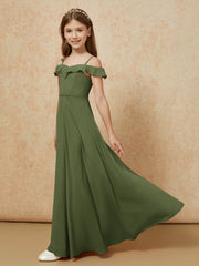 Off-the-shoulder A-Line Junior Bridesmaid Dresses Olive Green