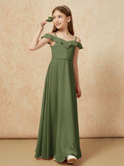 Off-the-shoulder A-Line Junior Bridesmaid Dresses Olive Green