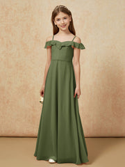 Off-the-shoulder A-Line Junior Bridesmaid Dresses Olive Green