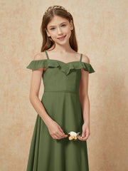 Off-the-shoulder A-Line Junior Bridesmaid Dresses Olive Green